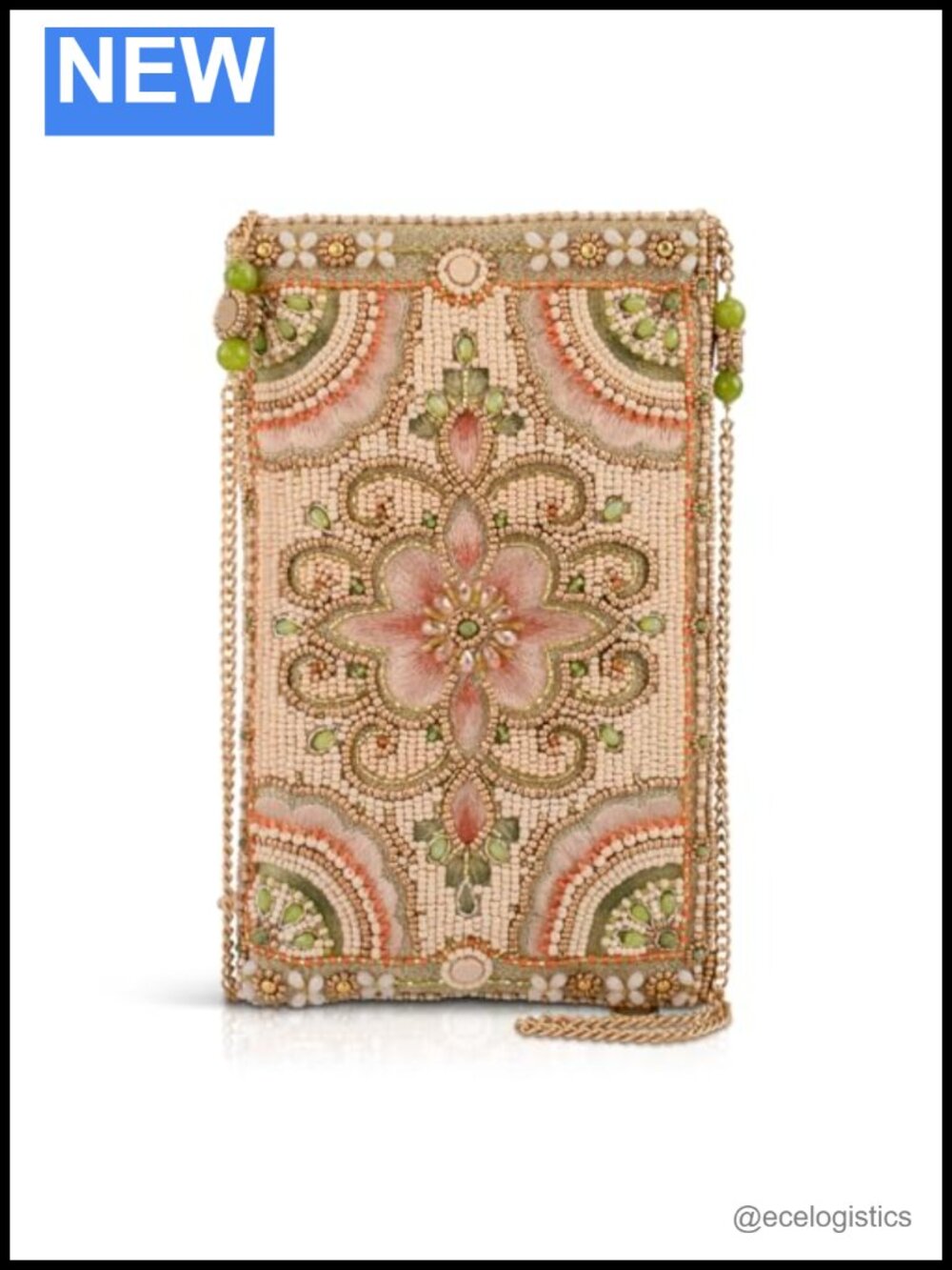 Beaded Crossbody Phone Bag with Removable Chain Strap, Floral